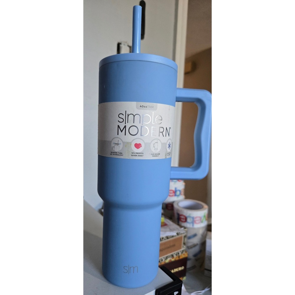 Simple Modern 40oz Trek Tumbler Light Blue Insulated Cup with Handle and Straw